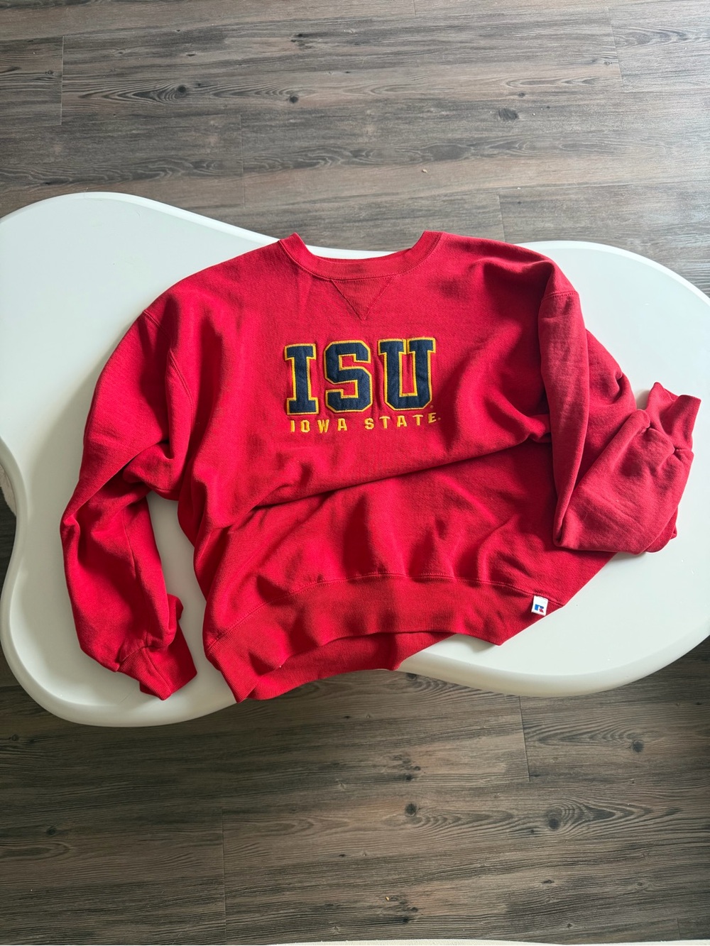 Russell Athletic Red Crewneck Sweatshirt with Blue Logo Tag